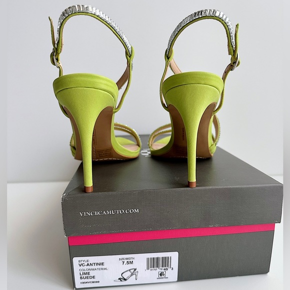 ✨New VINCE CAMUTO Antinie Suede Pointed Crystal Strappy Sandals Lime Green 7.5M - Picture 9 of 11